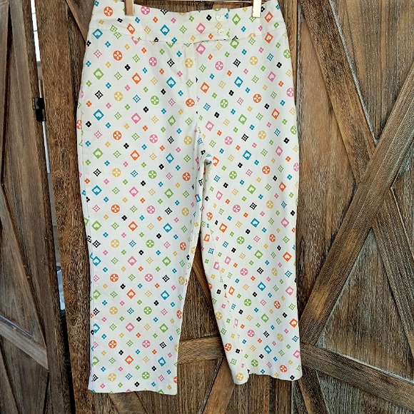 ENVY Vintage Y2k Capri Pants Size 8 White Bootleg Designer Style Geometric Print - Picture 3 of 10